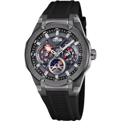Lotus Orologio Analogico Uomo con Fase Lunar in Gomma Nero Lotus Orologio Analogico Uomo con Fase Lunar in Gomma Nero