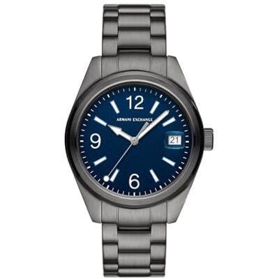 Armani Orologio da uomo, Movimento al quarzo a tre lancette e cassa da 42 mm con cinturino in acciaio, Carbone e blu scuro Armani Orologio da uomo, Movimento al quarzo a tre lancette e cassa da 42 mm con cinturino in acciaio, Carbone e blu scuro