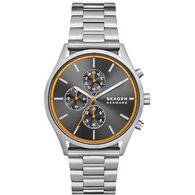 Skagen Orologio Holst per uomo, movimento cronografo al quarzo con cinturino in acciaio inossidabile o in pelle, 42 mm, Tono argento e grigio Skagen Orologio Holst per uomo, movimento cronografo al quarzo con cinturino in acciaio inossidabile o in pelle, 42 mm, Tono argento e grigio