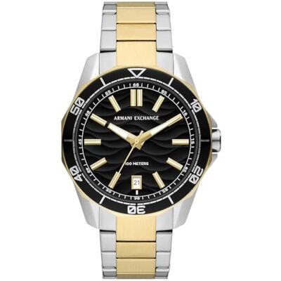 Armani Orologio per uomo, Movimento al quarzo con data a tre lancette e cassa da 44 mm con cinturino in acciaio o silicone, Tono argento e tono oro Armani Orologio per uomo, Movimento al quarzo con data a tre lancette e cassa da 44 mm con cinturino in acciaio o silicone, Tono argento e tono oro
