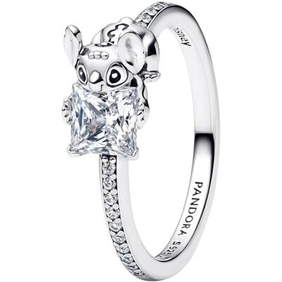 PANDORA Disney Stitch Sterling Silver Ring with Clear Cubic Zirconia and Black Enamel PANDORA Disney Stitch Sterling Silver Ring with Clear Cubic Zirconia and Black Enamel
