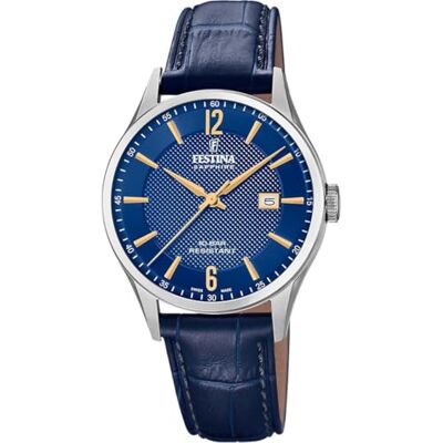 Festina Swiss Made Orologio Uomo Analogico in Pelle Blu Festina Swiss Made Orologio Uomo Analogico in Pelle Blu