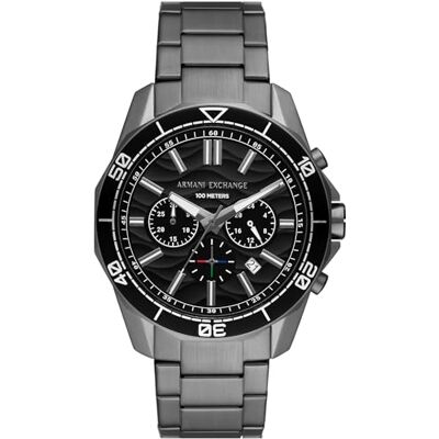 Armani Orologio da uomo nero, movimento cronografo al quarzo e cassa da 44 mm con cinturino in acciaio, Grigio e nero Armani Orologio da uomo nero, movimento cronografo al quarzo e cassa da 44 mm con cinturino in acciaio, Grigio e nero