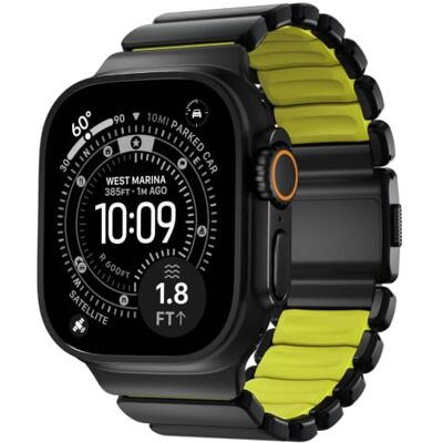 NOMAD Stratos Cinturino I per Apple Watch 42/44/45/46/49 mm, design ibrido, Black Volt, verschiedene größen, Moderno NOMAD Stratos Cinturino I per Apple Watch 42/44/45/46/49 mm, design ibrido, Black Volt, verschiedene größen, Moderno