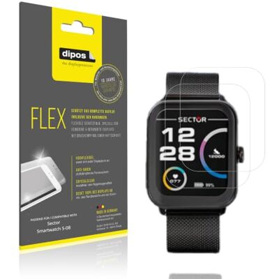 dipos FLEX 2x Pellicola Protettiva trasparente per Sector Smartwatch S-08 dipos FLEX 2x Pellicola Protettiva trasparente per Sector Smartwatch S-08