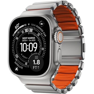 NOMAD Stratos Cinturino I per Apple Watch 42/44/45/46/49 mm, design ibrido, Arancione naturale ultra, verschiedene größen, ibrido NOMAD Stratos Cinturino I per Apple Watch 42/44/45/46/49 mm, design ibrido, Arancione naturale ultra, verschiedene größen, ibrido