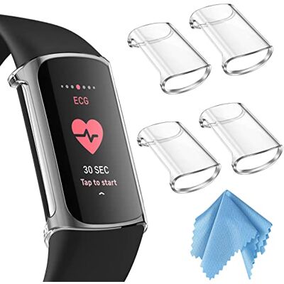 FINTIE 4 Pezzi Cover per Fitbit Charge 6/Charge 5, Protezione Morbide TPU Custodia con Pellicola Protettiva FINTIE 4 Pezzi Cover per Fitbit Charge 6/Charge 5, Protezione Morbide TPU Custodia con Pellicola Protettiva