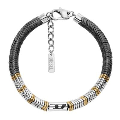 Diesel Bracciale da uomo in acciaio inossidabile con chiusura a moschettone o a scorrimento, Multicolore Diesel Bracciale da uomo in acciaio inossidabile con chiusura a moschettone o a scorrimento, Multicolore
