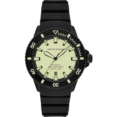 Emporio Armani Orologio Analogico Meccanico a Carica Manuale Uomo con Cinturino in Silicone , Verde e Nero, 42.5 mm Emporio Armani Orologio Analogico Meccanico a Carica Manuale Uomo con Cinturino in Silicone , Verde e Nero, 42.5 mm