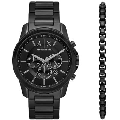 Armani Orologio da uomo nero, movimento cronografo al quarzo e cassa da 44 mm con cinturino in acciaio, Carbone Armani Orologio da uomo nero, movimento cronografo al quarzo e cassa da 44 mm con cinturino in acciaio, Carbone