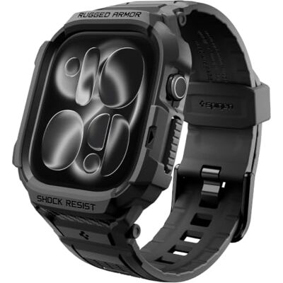 Spigen Rugged Armor Pro Cover con cinturino per Apple Watch 12 46mm Custodia unibody TPU resistente con cinturino regolabile e dettagli in fibra di carbonio, bordi rialzati Nero Opaco Spigen Rugged Armor Pro Cover con cinturino per Apple Watch 12 46mm Custodia unibody TPU resistente con cinturino regolabile e dettagli in fibra di carbonio, bordi rialzati Nero Opaco
