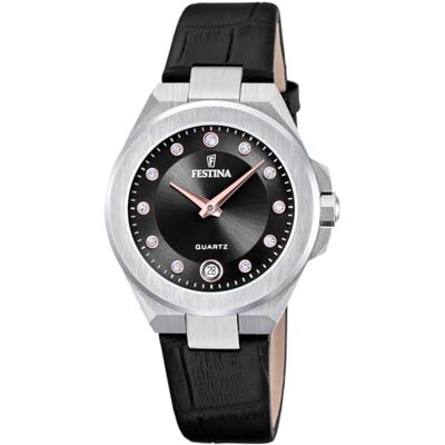 Festina Orologio Donna Analogico in Acciaio Inossidabile e Pelle Nero Movimento al Quarzo, Vetro Minerale ad Alta Resistenza, Impermeabile 5 ATM e Calendario F20701/5, Mademoiselle Festina Orologio Donna Analogico in Acciaio Inossidabile e Pelle Nero Movimento al Quarzo, Vetro Minerale ad Alta Resistenza, Impermeabile 5 ATM e Calendario F20701/5, Mademoiselle