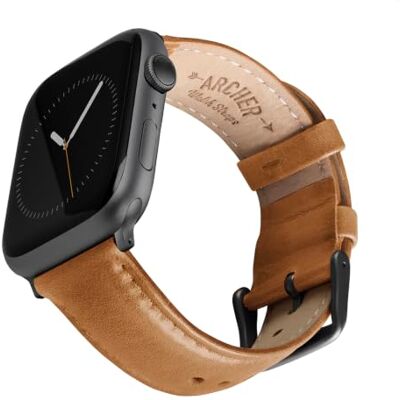 Archer Watch Straps Cinturini Pelle Pieno Fiore per Apple Watch (Cammello Marrone Chiaro/Cucitura Abbinata, Grigio Siderale, 44/45/46/49mm) Archer Watch Straps Cinturini Pelle Pieno Fiore per Apple Watch (Cammello Marrone Chiaro/Cucitura Abbinata, Grigio Siderale, 44/45/46/49mm)