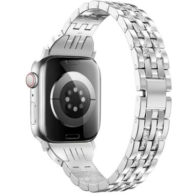 MoKo Cinturino in Metallo Compatibile con Apple Watch Series 11/10 42mm, 9/8/7 41mm, SE3/SE2/SE/6/5/4 40mm, 3/2/1 38mm, Cinturino Sottile Bracciale Elegante con Diamanti Incastonati per Donne, Argento MoKo Cinturino in Metallo Compatibile con Apple Watch Series 11/10 42mm, 9/8/7 41mm, SE3/SE2/SE/6/5/4 40mm, 3/2/1 38mm, Cinturino Sottile Bracciale Elegante con Diamanti Incastonati per Donne, Argento