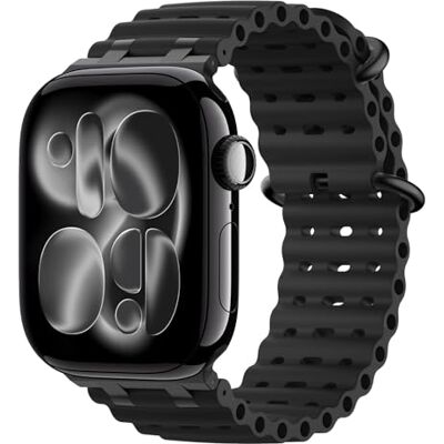 MoKo Cinturino Ocean Compatibile con Apple Watch Series 11/10 42mm, 9/8/7 41mm, SE3/SE2/SE/6/5/4 40mm, 3/2/1 38mm, Cinturino Sportivo in Silicone Traspirante, Nero/Nero MoKo Cinturino Ocean Compatibile con Apple Watch Series 11/10 42mm, 9/8/7 41mm, SE3/SE2/SE/6/5/4 40mm, 3/2/1 38mm, Cinturino Sportivo in Silicone Traspirante, Nero/Nero