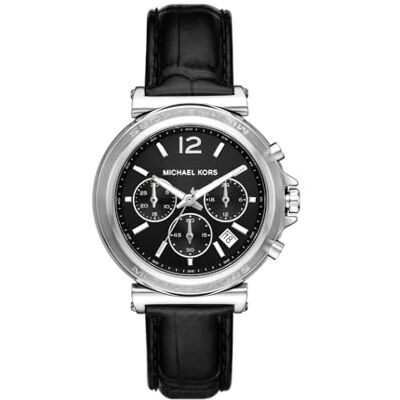 Michael Kors Orologio Maren da donna, Movimento cronografo al quarzo con cinturino in acciaio inossidabile o in pelle, 40 mm, Nero Jet Michael Kors Orologio Maren da donna, Movimento cronografo al quarzo con cinturino in acciaio inossidabile o in pelle, 40 mm, Nero Jet