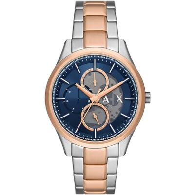 Armani Orologio da Uomo, Movimento Multifunzione, Acciaio Inossidabile, con Cassa da 42 mm e Cinturino in Pelle o Acciaio, Argento/Oro rosa, Tono argento e blu Armani Orologio da Uomo, Movimento Multifunzione, Acciaio Inossidabile, con Cassa da 42 mm e Cinturino in Pelle o Acciaio, Argento/Oro rosa, Tono argento e blu