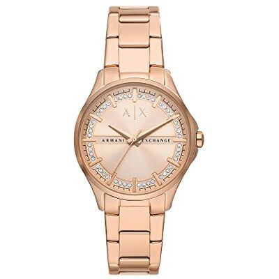 Armani Orologio da Donna, Quartz 3 Pointer con Braccialetto Lady Hampton , Tono oro rosa con glitter Armani Orologio da Donna, Quartz 3 Pointer con Braccialetto Lady Hampton , Tono oro rosa con glitter