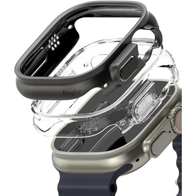 Ringke Slim per Apple Watch Ultra 4/3 / 2/1 Clear & Titanium Black Cover, custodia, 2 pezzi, sottile, leggero, rigida PC Ringke Slim per Apple Watch Ultra 4/3 / 2/1 Clear & Titanium Black Cover, custodia, 2 pezzi, sottile, leggero, rigida PC