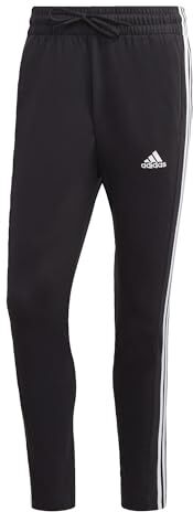 Adidas Essentials Single Jersey Tapered Open Hem 3-stripes Joggers Pantaloni sportivi, Black/White, L Uomo