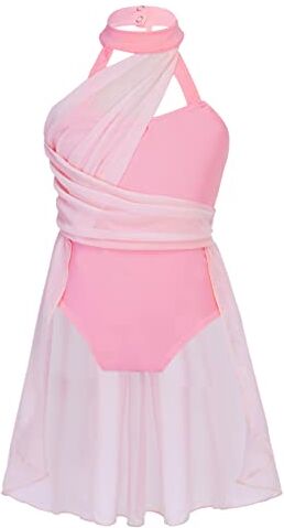 iEFiEL Vestito da Balletto Ragazza Abito da Ballo Lirico Contemporaneo Body Danza Classica Ginnastica Artistica Vestito Pattinaggio Artistico Jazz Danza Moderna Dancewear Rosa I 15-16 Anni