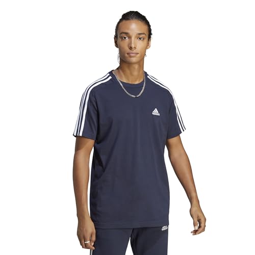 Adidas Essentials Single Jersey 3-Stripes T-Shirt, Maglietta a Maniche Corte Uomo, Legend Ink/White, XL Corto
