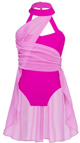 iEFiEL Vestito da Balletto Ragazza Abito da Ballo Lirico Contemporaneo Body Danza Classica Ginnastica Artistica Vestito Pattinaggio Artistico Jazz Danza Moderna Dancewear Rosa rosso I 9-10 anni