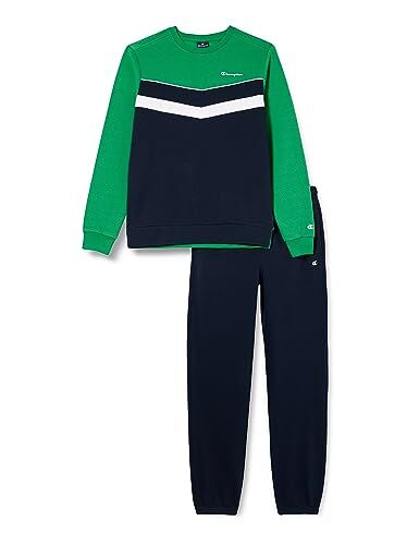 Champion Legacy Legacy Sweatsuits B Colorblock Powerblend Fleece Crewneck Tuta sportiva, Verde/Blu Marino, 11-12 anni Bambino FW23