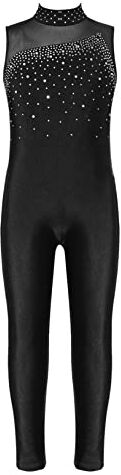 Freebily Body da Ginnastica Artistica Bambina Tuta Intera Sportiva con Strass Senza Maniche Bodysuit da Danza Classica Allenamento Abito da Pattinaggio su Ghiaccio Dancewear Nero 9-10 anni