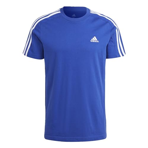Adidas Essentials Single Jersey 3-Stripes T-Shirt, Maglietta a Maniche Corte Uomo, Semi Lucid Blue/White, L