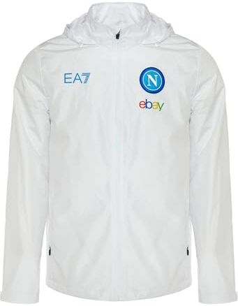 SSC NAPOLI Giacca Antivento Leggera Bianca, EA7, Prodotto Ufficiale, Logo SSCN, estiva, con cappuccio, chiusura zip, L