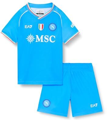 SSC NAPOLI Set Gara Junior Home, EA7, Prodotto Ufficiale, Scudetto Tricolore, Divisa Bambino 2023/2024, 6 anni