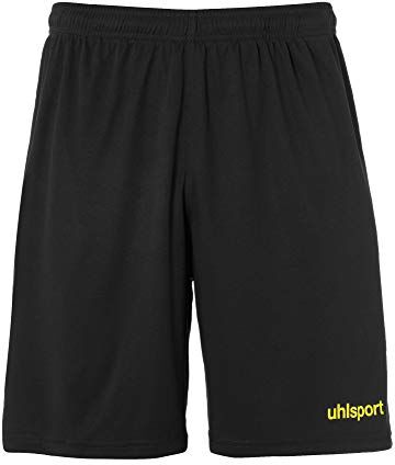 Uhlsport Center Basic Shorts ohne INNENSLIP, Pantaloni. Bambini, Nero/Giallo Limone, 116