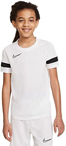 Nike Dri-FIT Academy 21 CW6103 Maglia Manica Corta, Unisex Bambini e ragazzi, Bianco / Nero / Nero / Nero, S