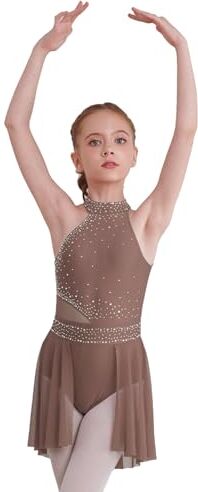 iEFiEL Vestito da Balletto Ragazza Abito da Ballo Lirico Contemporaneo Body Danza Classica Ginnastica Artistica Vestito Pattinaggio Artistico Jazz Danza Moderna Dancewear Dusty Pink J 15-16 Anni