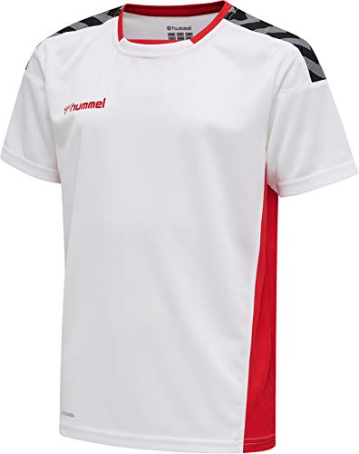 hummel Hmlauthentic Kids Poly Jersey S/S, Maglia Bambini e Ragazzi, Bianco/Rosso, 152