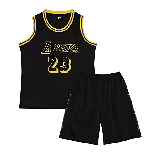 Huniam Magliette e Pantaloncini da Basket, Senza Maniche Maglia Completo Basket Bambino, Completo Pallacanestro Ragazzo 2 Pezzi per Bambini (Nero, 5-6 Anni)