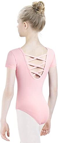 tanzdunsje Body Danza Bambina Donne Balletto Body Leotards Ragazze Ginnastica Leotards Cotone Manica Corta,140 Rosa