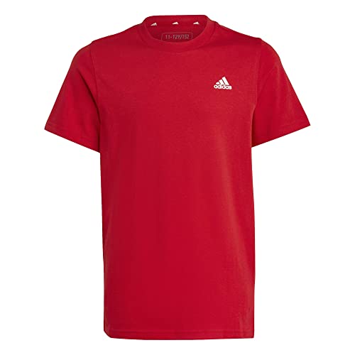 Adidas Essentials Small Logo Cotton Tee Maglietta, Better Scarlet/White, 9-10 Years Unisex Kids