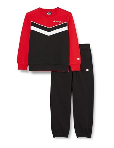 Champion Legacy Legacy Sweatsuits B Colorblock Powerblend Fleece Crewneck Tuta sportiva, Rosso Scuro/Nero, 3-4 anni Bambino FW23