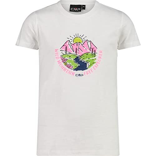 CMP T-Shirt per Bambini, Bianco-Pink Fluo, 128