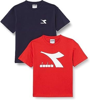 Diadora JU.Double Pack T-Shirt SS Logo, Classic Navy/Carmine Red, XS Bambini e Ragazzi