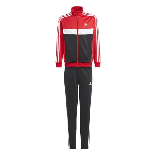 Adidas Essentials 3-stripes Tiberio Tracksuit Tuta, Better Scarlet/White/Black/White, 7-8 anni Unisex Bambini e ragazzi