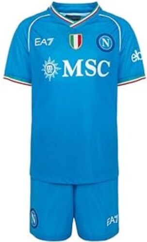 SSC NAPOLI Set Gara Junior Home, EA7, Prodotto Ufficiale, Scudetto Tricolore, Divisa Bambino 2023/2024, 6 anni