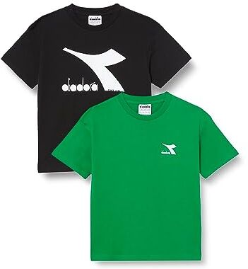 Diadora JU.Double Pack T-Shirt SS Logo, Jolly Green/Black, XS Bambini e Ragazzi