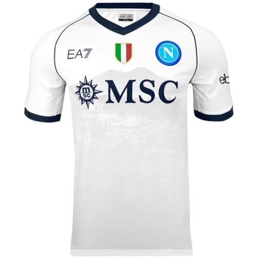 SSC NAPOLI Maglia Gara Away, EA7, Bianca, Scudetto Tricolore, Grafica Vesuvio, Tessuto tecnico Dry Touch, 2023/2024, XL