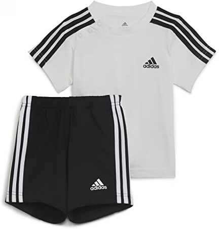 Adidas I 3S Sport Set, Tutina per Bambino e Neonato Unisex-Bimbi 0-24, Top:White/Black Bottom:Black/White, 3-4A