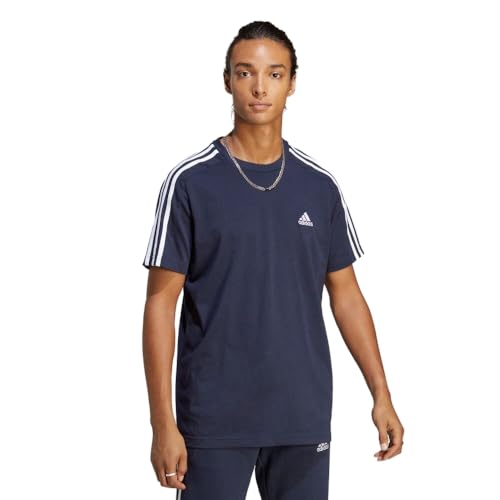 Adidas Essentials Single Jersey 3-Stripes T-Shirt, Maglietta a Maniche Corte Uomo, Legend Ink/White, XS Corto