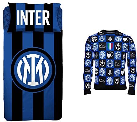 Inter F.C Completo Lenzuolo 1 Piazza, Logo Nuovo, Prodotto Ufficiale & JUXMAS_01, Xmas 2021 Maglione, Adulto, Unisex, Blu, S