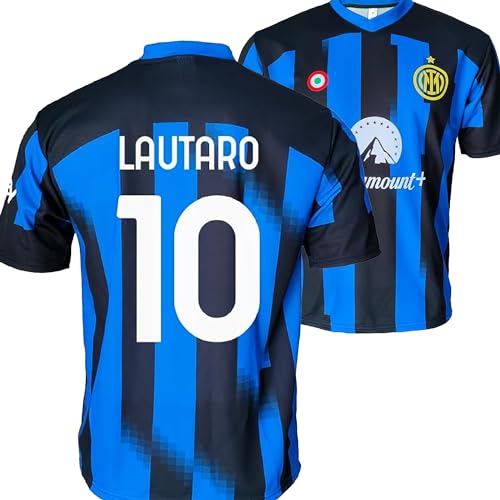 Generico Maglia Calcio Nero Azzurra 2023 2024. Maglia Personalizzata Lautaro Martinez Numero 10. Replica Ufficiale. Adulto Bambino. (6 Anni)